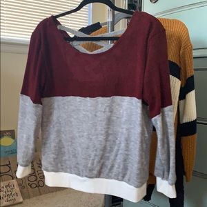 Burgundy and gray sweater
